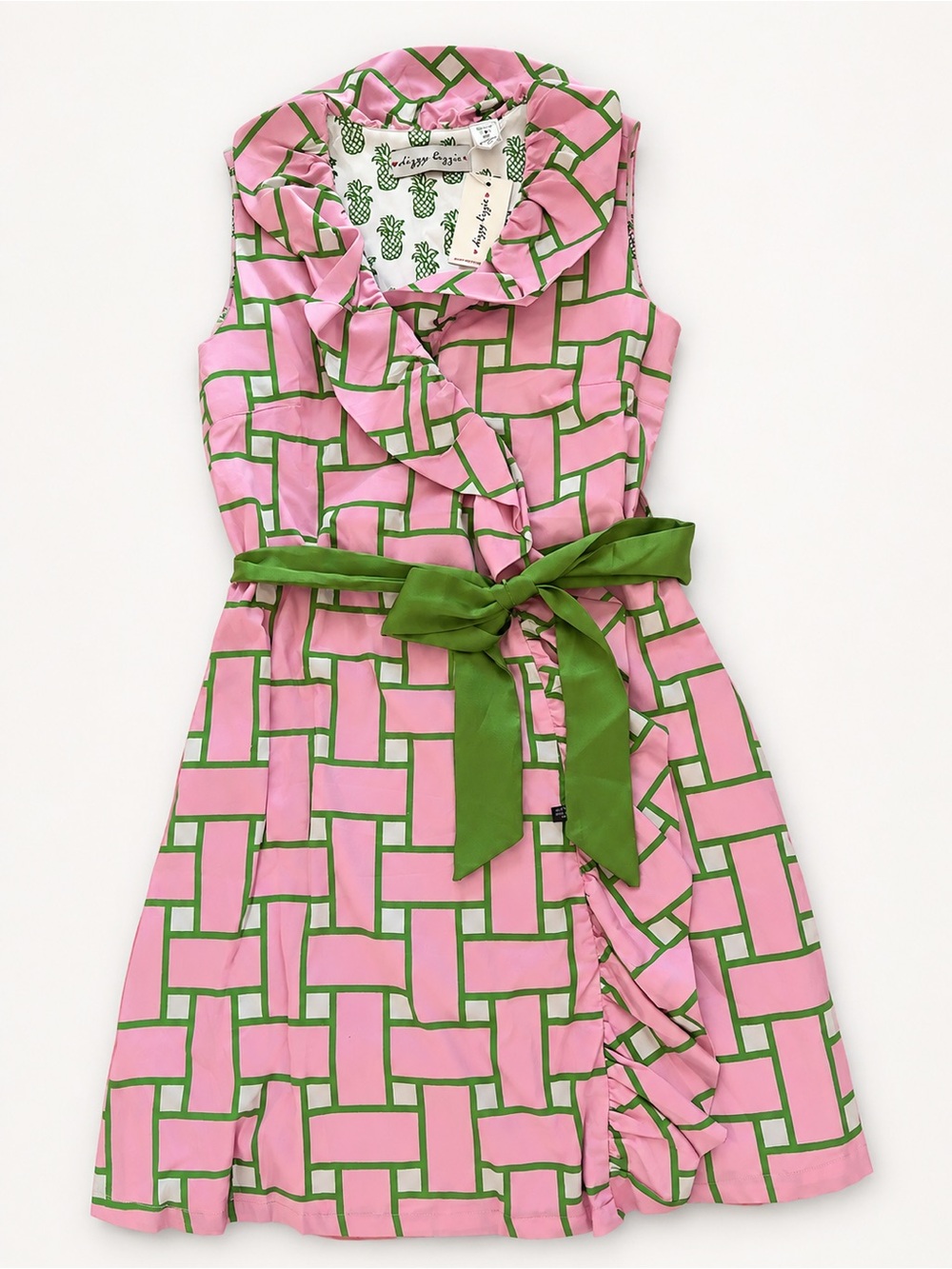 Dizzy Lizzy Pink & Green Ruffle Wrap Dress